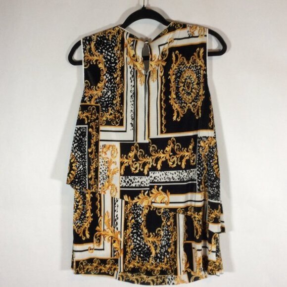 Peter Nygard Women's Gold/Black Sleeveless 2 Tier Blouse Top Size M/M - Picture 2 of 6